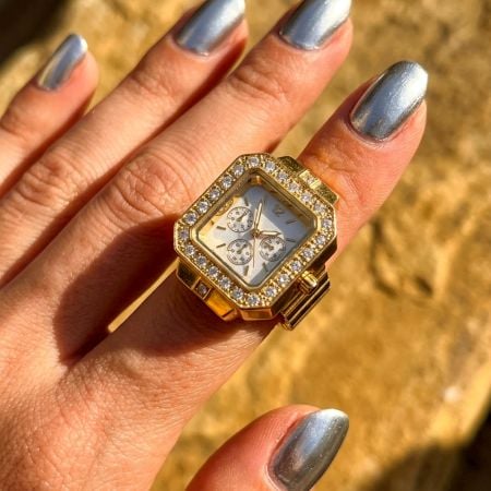 Handcrafted 18K Gold Plated Studded Watch Ring